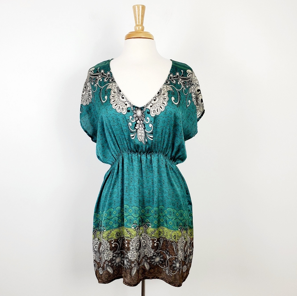 Forever 21 Turquoise Midi Paisley Summer Dress L